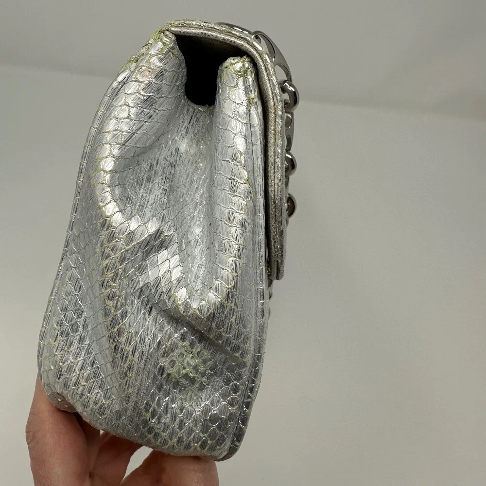 Ferragamo Snakeskin Metallic Silver Crystal Bag